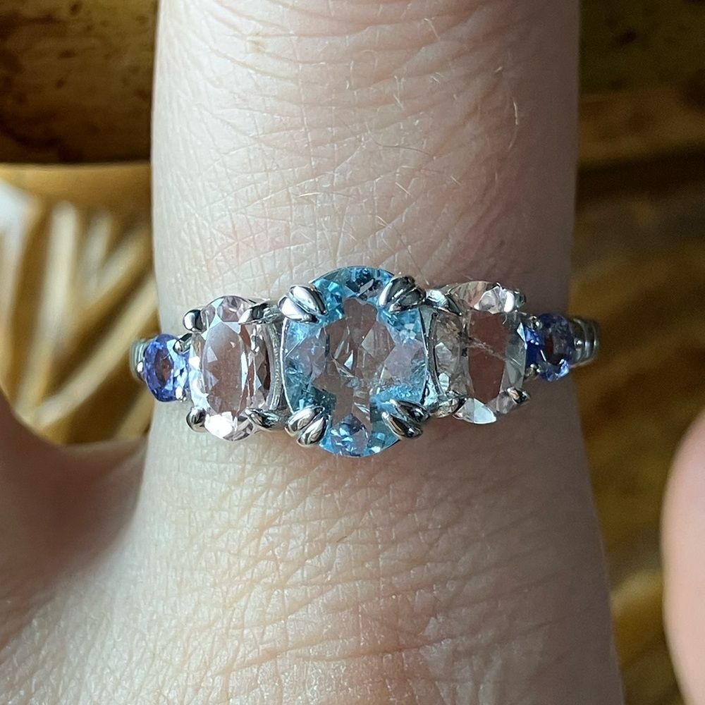 Natural Aquamarine Tanzanite Sterling Silver Ring Size 9 Discounted